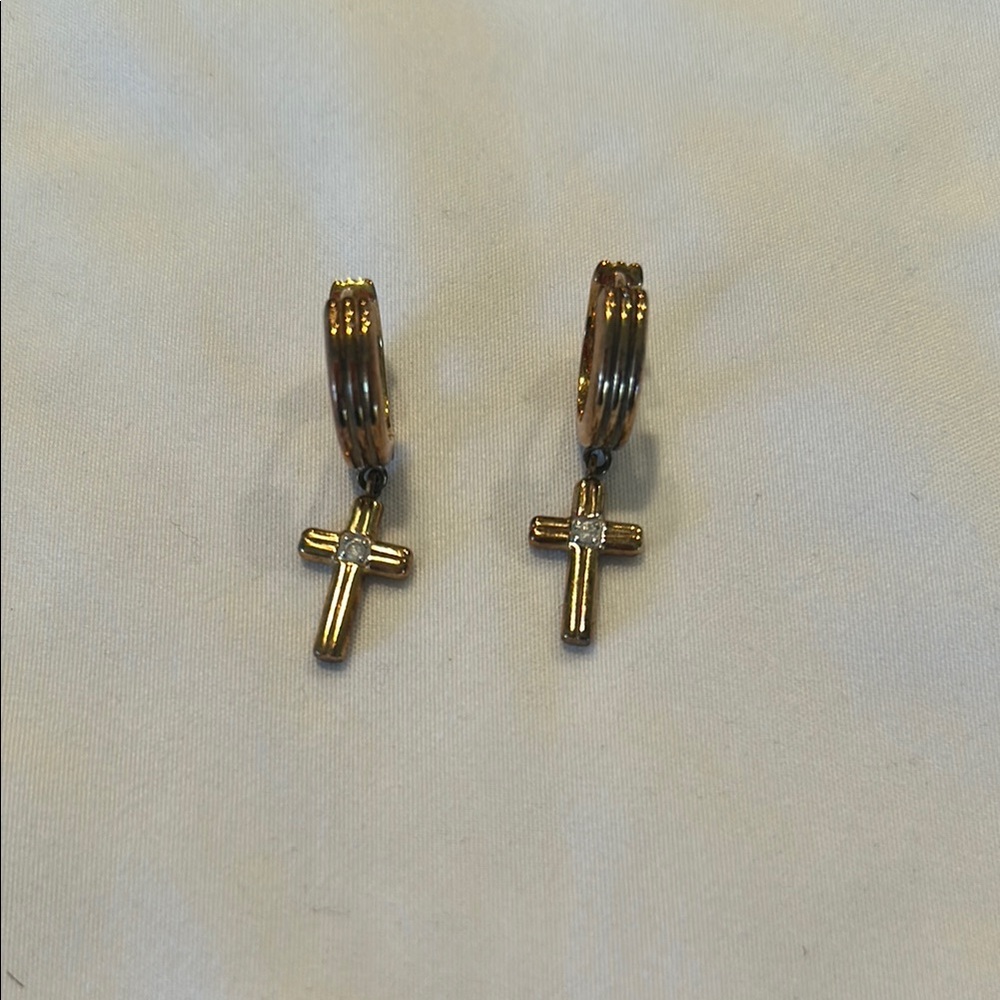 Gold Esquire Cross Earrings